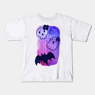 Skull Ghost and Bat Watercolor Kids T-Shirt